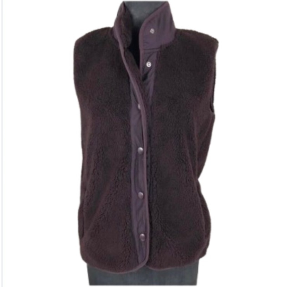 Lou & Grey Vest Maroon Ultra Soft Fleece Button Front Size XS Fall Winter